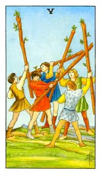 权杖五 Five of Wands 塔罗牌牌面