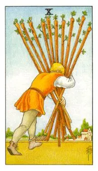 权杖十 Ten of Wands 塔罗牌牌面