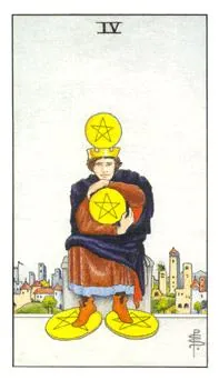 星币四 Four of Pentacles 塔罗牌牌面