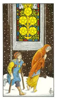 星币五 Five of Pentacles 塔罗牌牌面