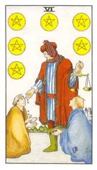 星币六 Six of Pentacles 塔罗牌牌面