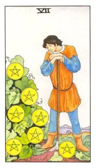 星币七 Seven of Pentacles 塔罗牌牌面