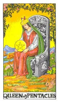 星币王后 Queen of Pentacles 塔罗牌牌面
